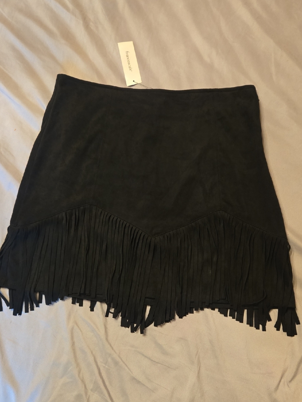 Mi Amore Black Suede Fringe Mini Skirt